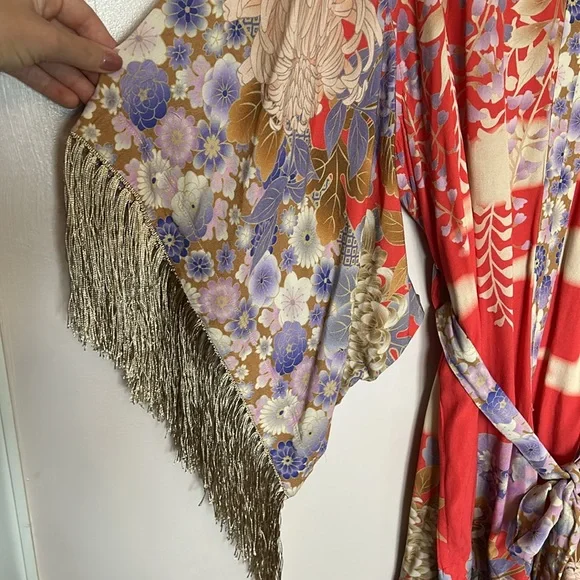 Spell & the Gypsy Floral Kimono Dress with Fringe Size Small - Picture 2 of 5